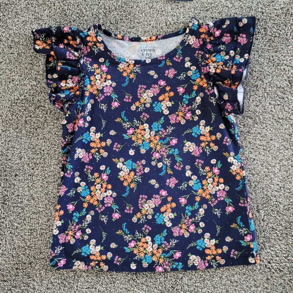Crown & Ivy Girl's Blue Floral Top NWT Size Small